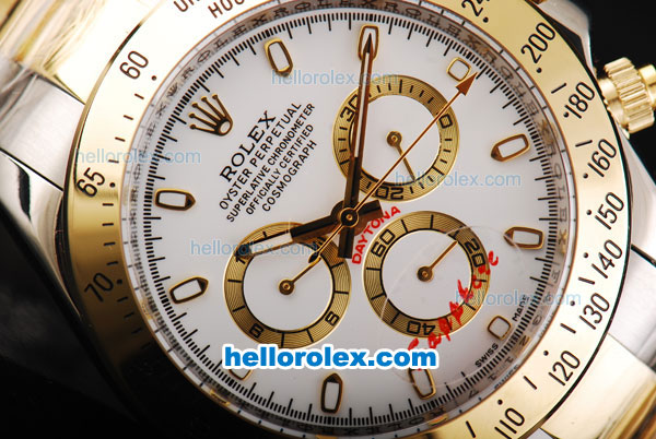 Rolex Daytona II Automatic Movement Two Tone with Stick Markers and White Dial - Click Image to Close